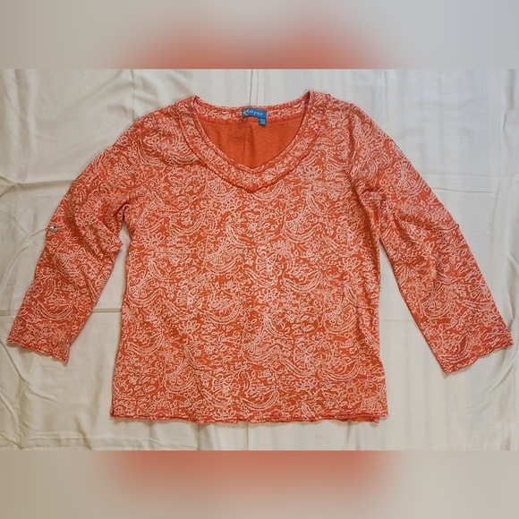 Fresh Produce l/s roll tab‎ v-neck short size M/L orange - Picture 1 of 6